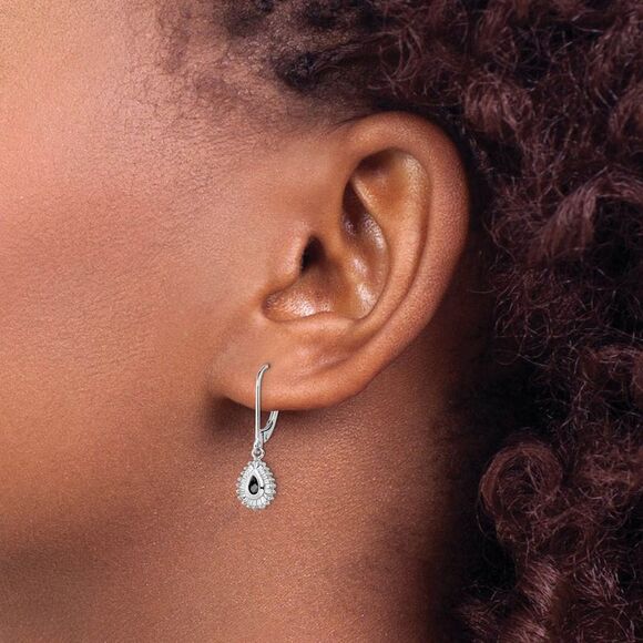 Black & White Diamond Teardrop Sterling Silver Lever Back Earrings